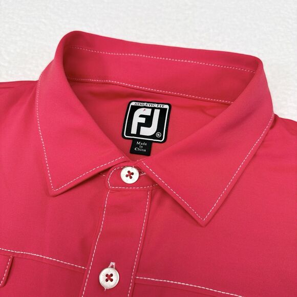 FootJoy Golf Polo Shirt Men XL‎ Athletic Fit Pink Solid Stretch Performance - Picture 4 of 12